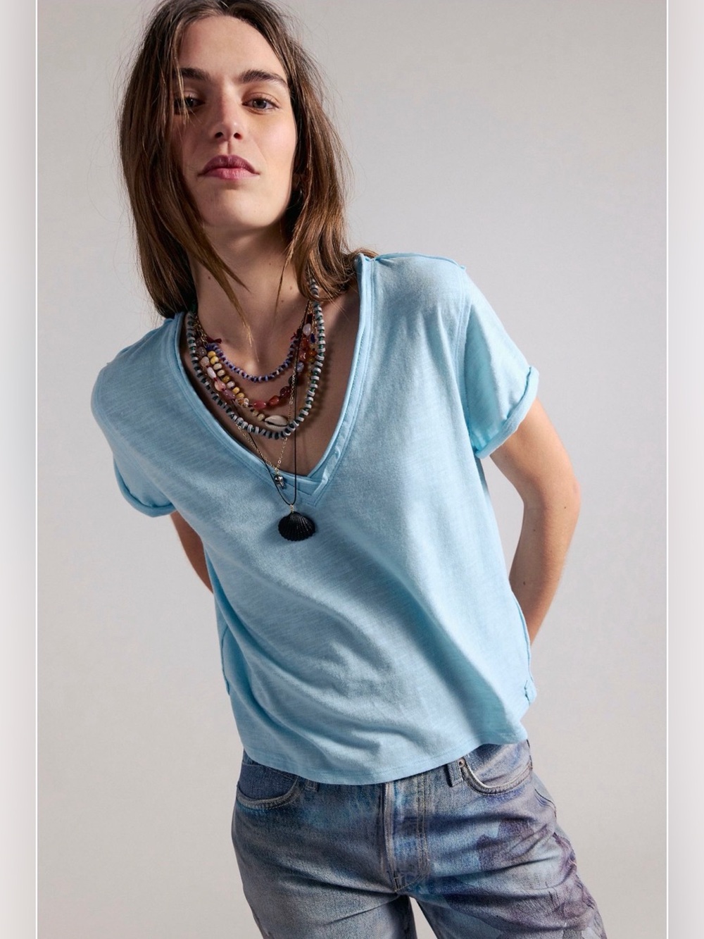 NWOT Free People We The Free Take 2 Tee in Blue Glow Sizes Med & Large